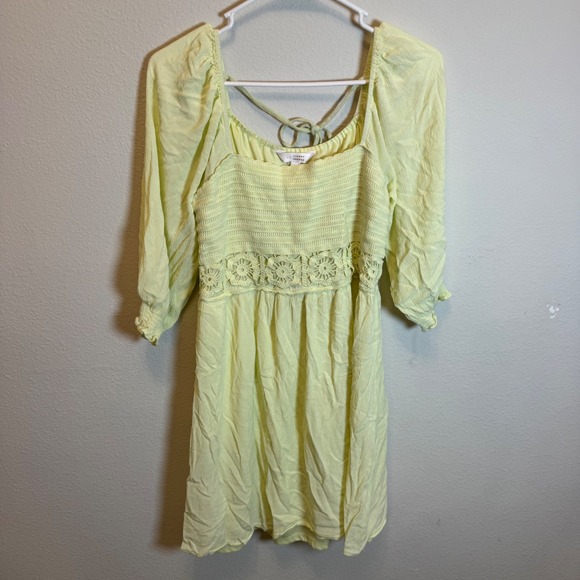 LC Lauren Conrad Yellow Dress Medium Square Neck Smocked Mini Dress - Picture 1 of 4